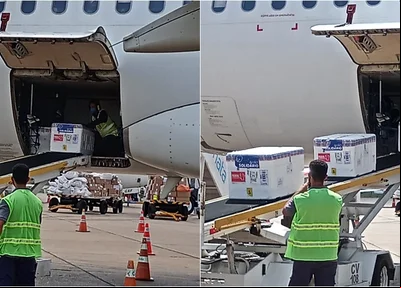 Lote da AstraZeneca chegando no aeroporto de Teresina